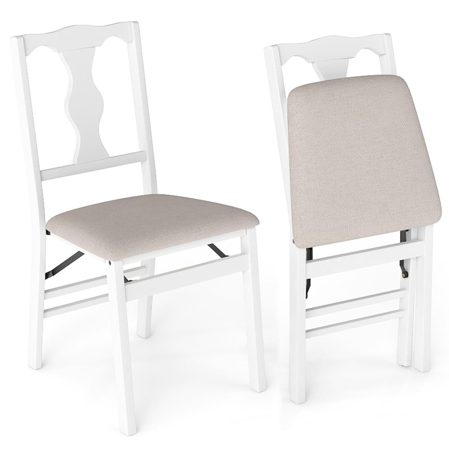Set of 2 Folding Dining Chairs with Soft Padded Seat and Smooth Solid Backrest