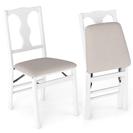 Set of 2 Folding Dining Chairs with Soft Padded Seat and Smooth Solid Backrest
