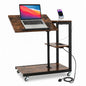 Height Adjustable C-Shaped Side Table with Charging Station, Wheels