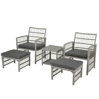 5-Piece Garden Rattan Furniture Set with Cushions