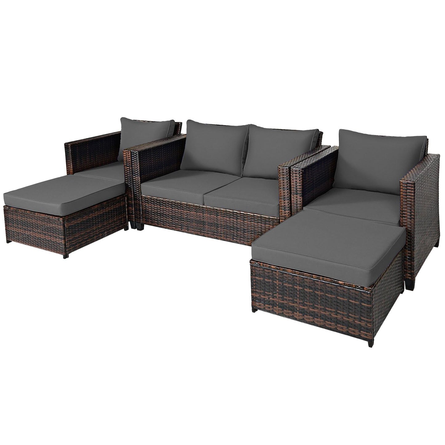 5 Pieces Outdoor Rattan Patio Furniture Set with Removable Cushions