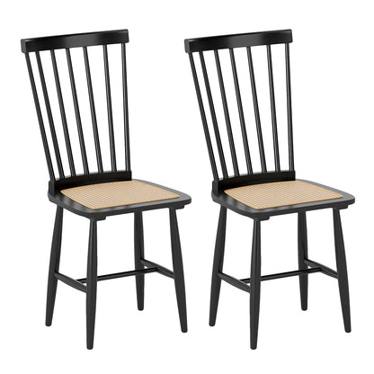 Windsor Dining Chair Set of 2 with Spindle Back and PE Rattan Seat for Kitchen
