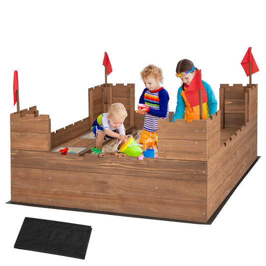 Solid Wood Kids Sandbox with 2 Bench Seats