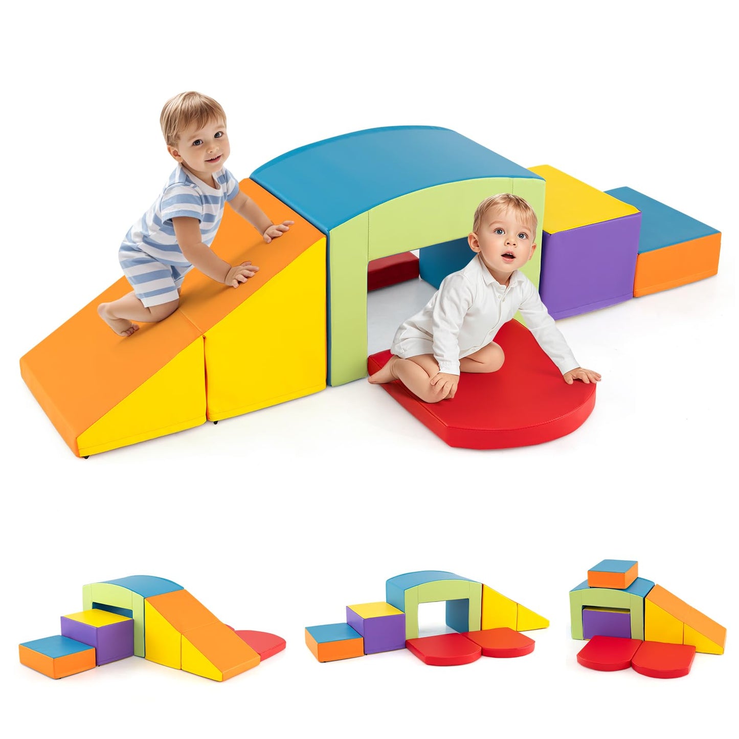 6 Pieces Foam Climbing Blocks Soft Play Climbing for Toddlers with Tunnel