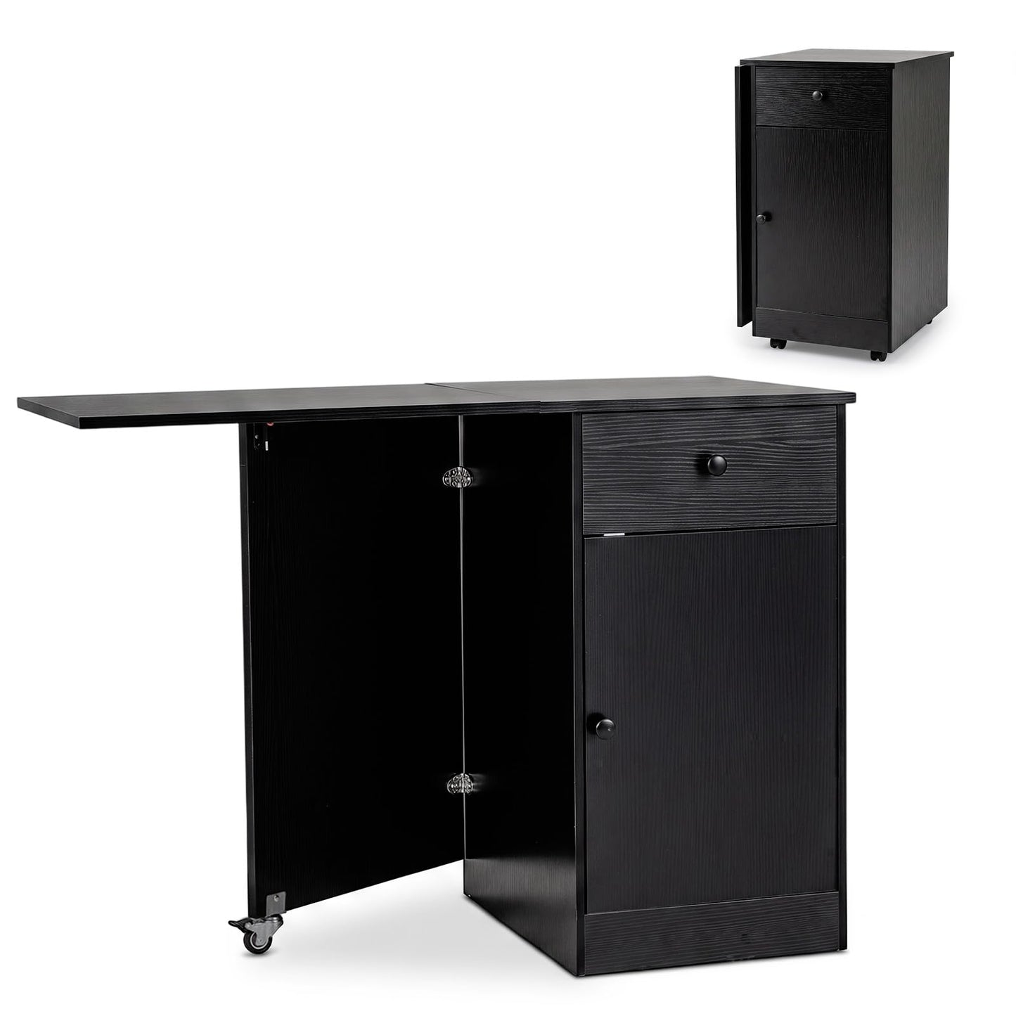 Folding Dining Table for 4-6 with Drawer & Cabinet on Wheel