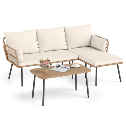 4-Seater Rattan Garden Furniture Set, 3-Piece L Shaped Sectional Outdoor Corner Sofa Sets
