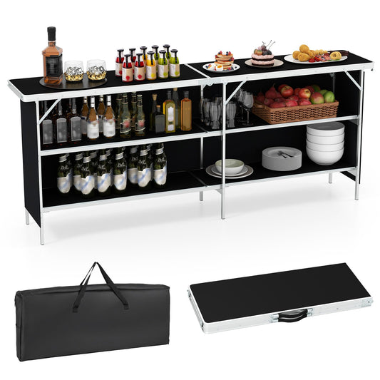 206cm Aluminum Portable Picnic Table with 2-Tier Open Shelves