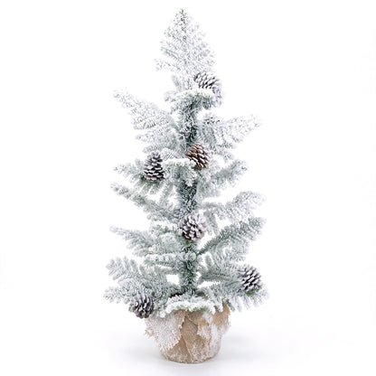 90CM/3FT Artificial Mini Christmas Tree, Snow Flocked Pre-Decorated Tabletop Xmas Tree