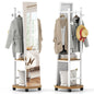 360¡ã Rotating Wood Frame Full Body Floor Mirror with Hanging Hooks