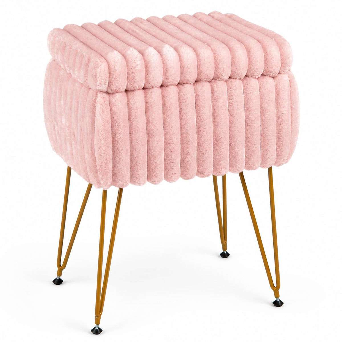Faux Fur Ottoman with Metal Legs and 2-in-1 Design for Living Room Bedroom