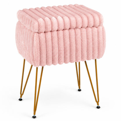 Faux Fur Ottoman with Metal Legs and 2-in-1 Design for Living Room Bedroom