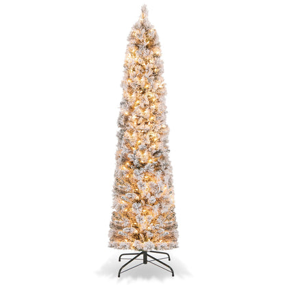6 FT Slim Pencil Christmas Tree, Pre-lit Xmas Tree with Branch Tips