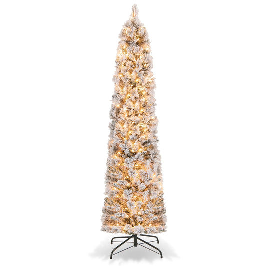 6 FT Slim Pencil Christmas Tree, Pre-lit Xmas Tree with Branch Tips