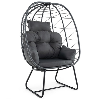 Oversized Standing Rattan Garden Egg Chair with Thick Cushions and Headrest