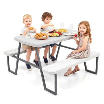 Camping Table and Chairs with Umbrella Hole and Metal Frame for Boys Girls Ages 3-8