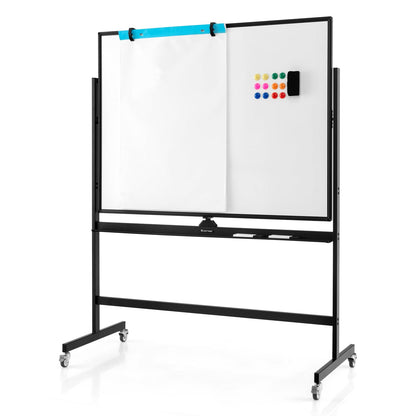 Height Adjustable Magnetic Double Sided Whiteboard with Wheels