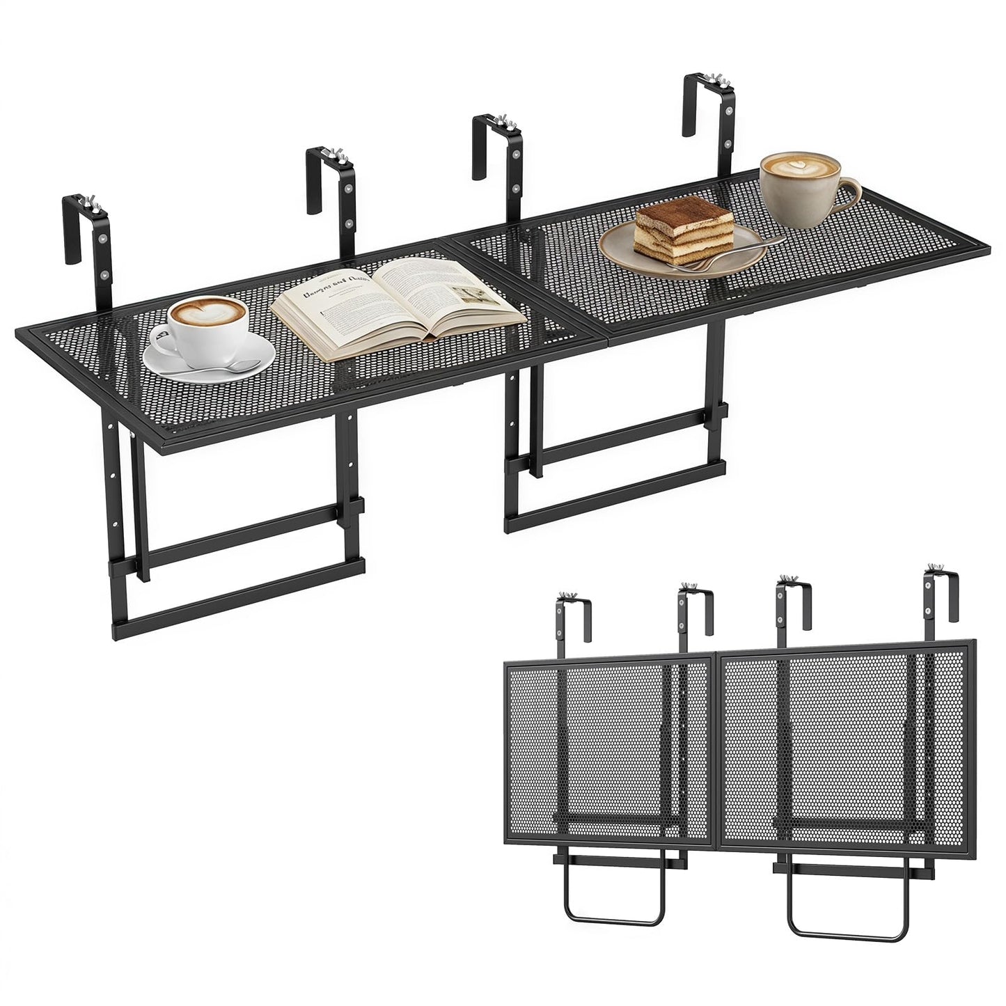 Set of 2 Hanging Balcony Table with 5-Level Adjustable Height for Round Square Railing