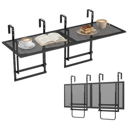 Set of 2 Hanging Balcony Table with 5-Level Adjustable Height for Round Square Railing