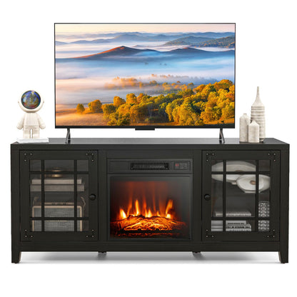 GiantexUK Electric Fireplace Insert TV Stand, Double Glass Door Living Room Console Entertainment Center with 19'' Electric Fir