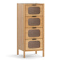 4 Drawer Dresser Bamboo Storage Cabinet with Fluted Tempered Glass Drawers
