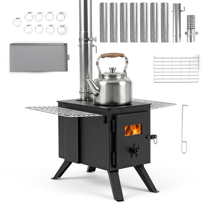 Hot Tent Stove, Camping Tent Stove (Black, 61 x 47 x 257cm) | Stainless Steel Wood Burning Stove