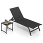 Garden Sun Lounger with Side Table, 6-Level Patio Recliner