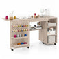 Folding Sewing Table, Rolling Craft Table Hobby Desk with Storage Shelves