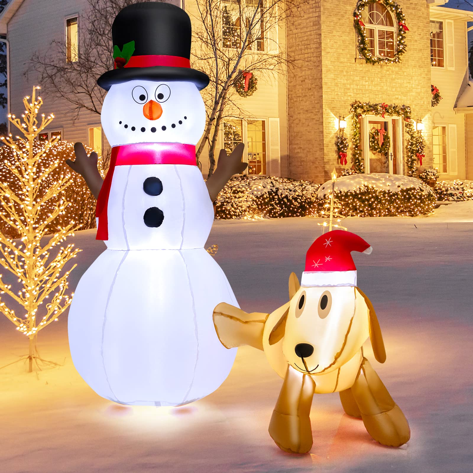 180 cm Tall Inflatable Snowman and Dog Set with Built-in LED Lights ...