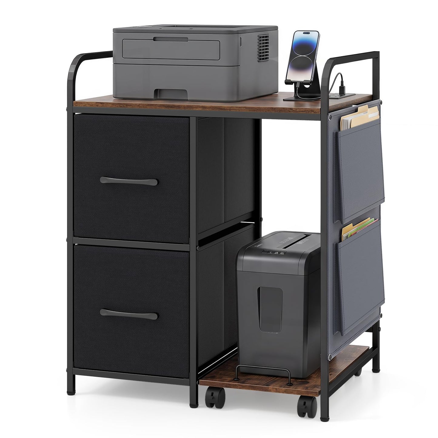 Metal File Cabinet, Printer Stand with Rolling Shredder Stand
