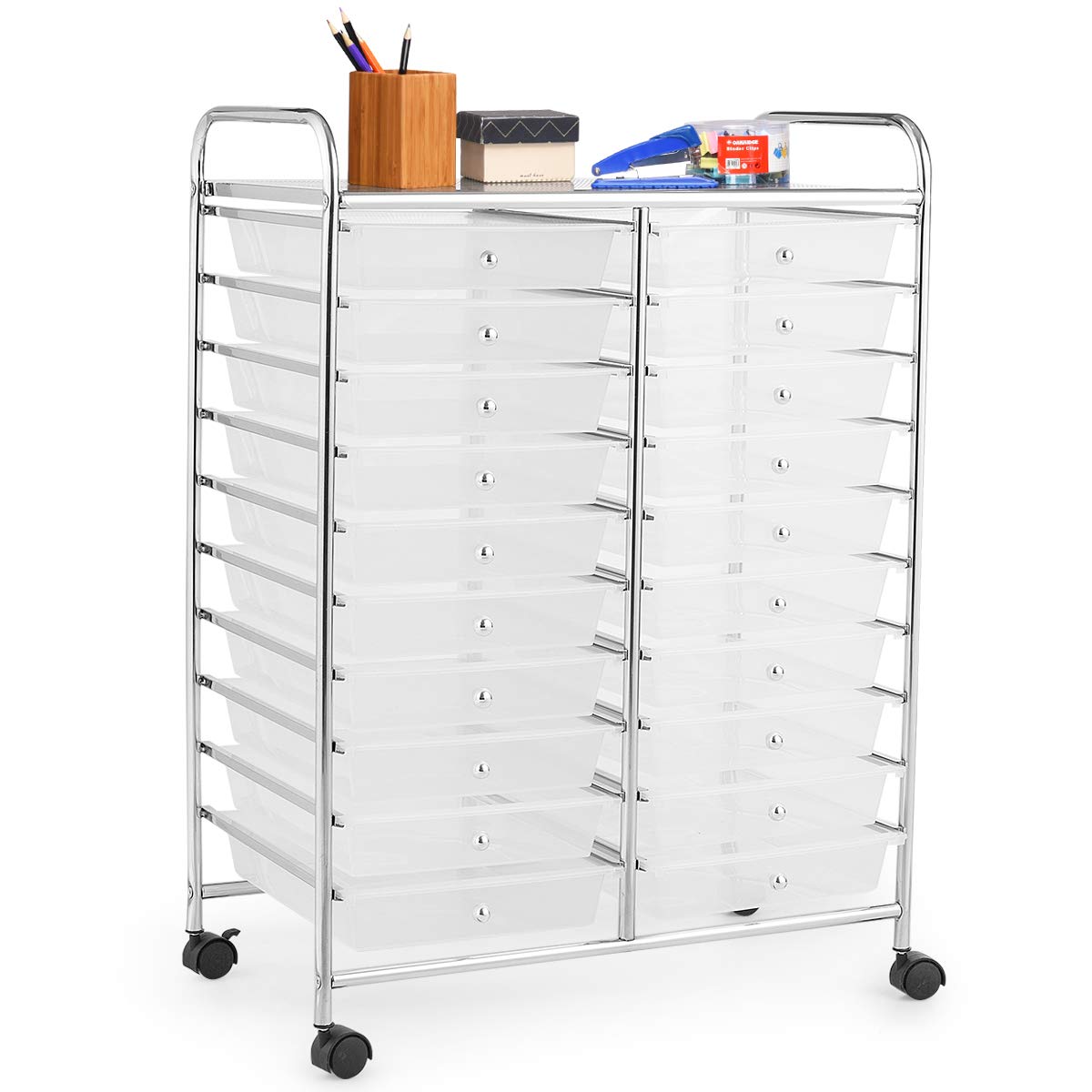 GiantexUK 20 Drawers Storage Trolley, Multipurpose Mobile Rolling Cart with Lockable Wheels