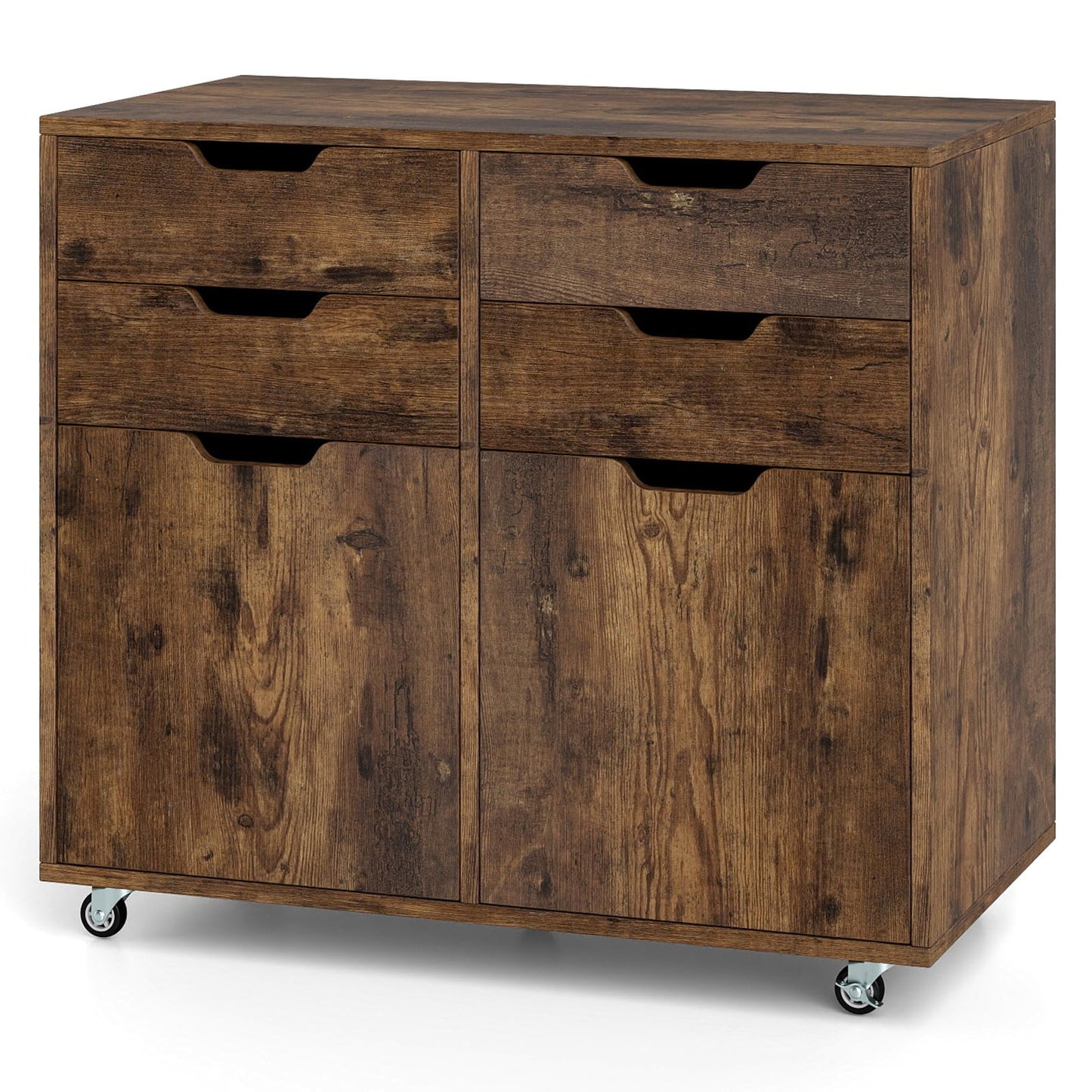 4 Drawer Dresser Chest with Doors and Universal Wheels