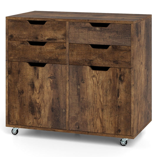 4 Drawer Dresser Chest with Doors and Universal Wheels