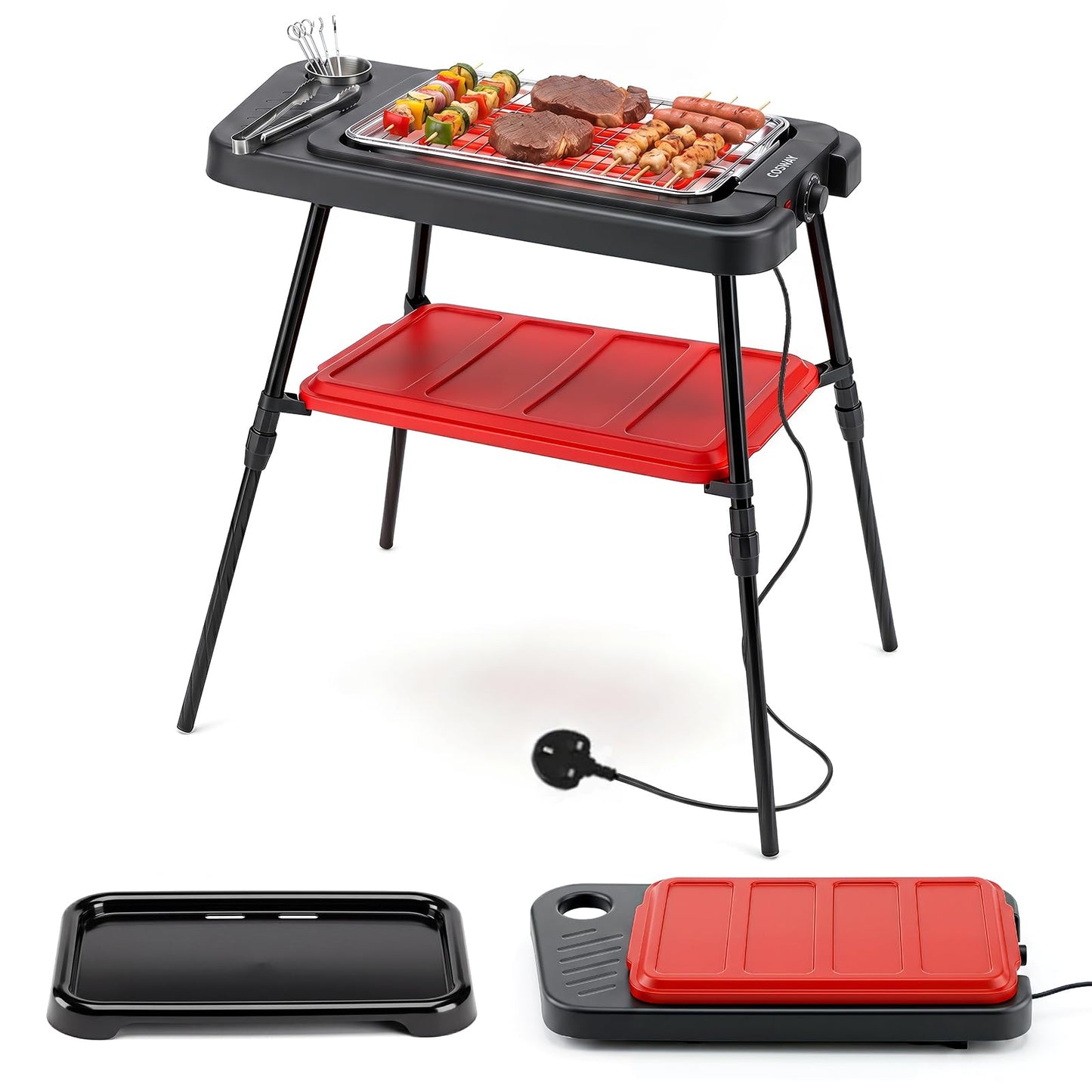 2000W Outdoor BBQ Grill with Detachable Stand Dual Plates