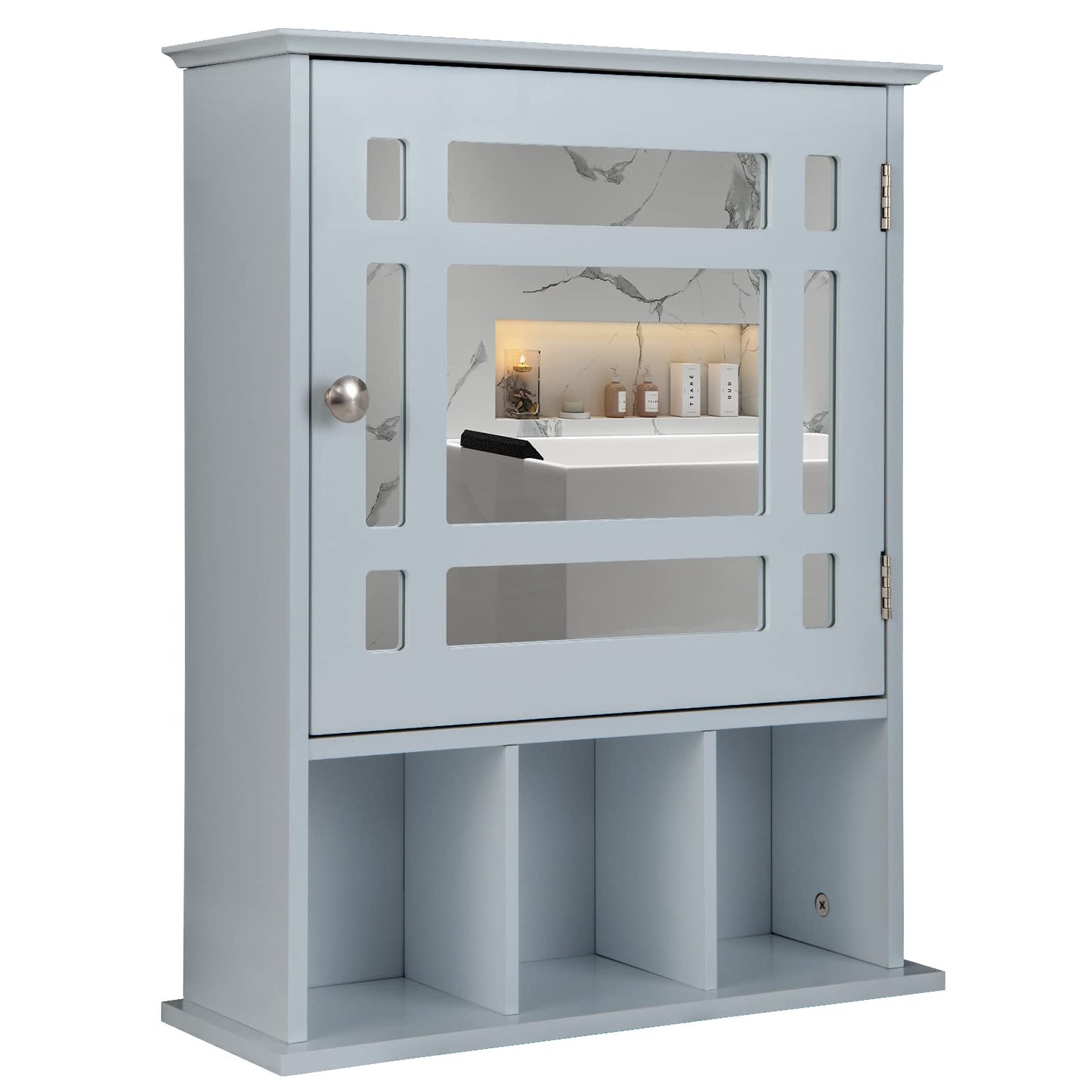 Mirror Door Cabinet with Adjustable Shelf and 3 Compartments
