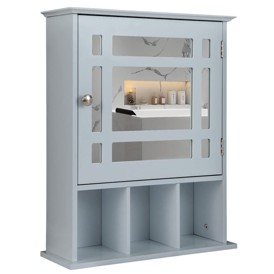 Mirror Door Cabinet with Adjustable Shelf and 3 Compartments