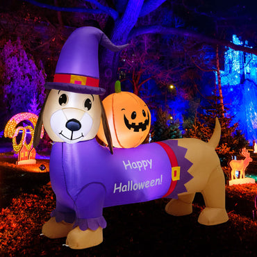 Long Halloween Inflatable Dachshund Dog with Pumpkin