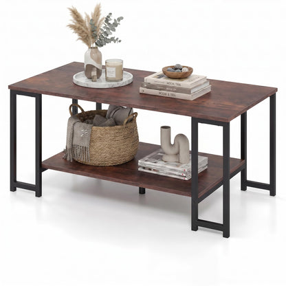 2-Tier Coffee Table Modern Accent Table with Open Storage Shelf Center Table