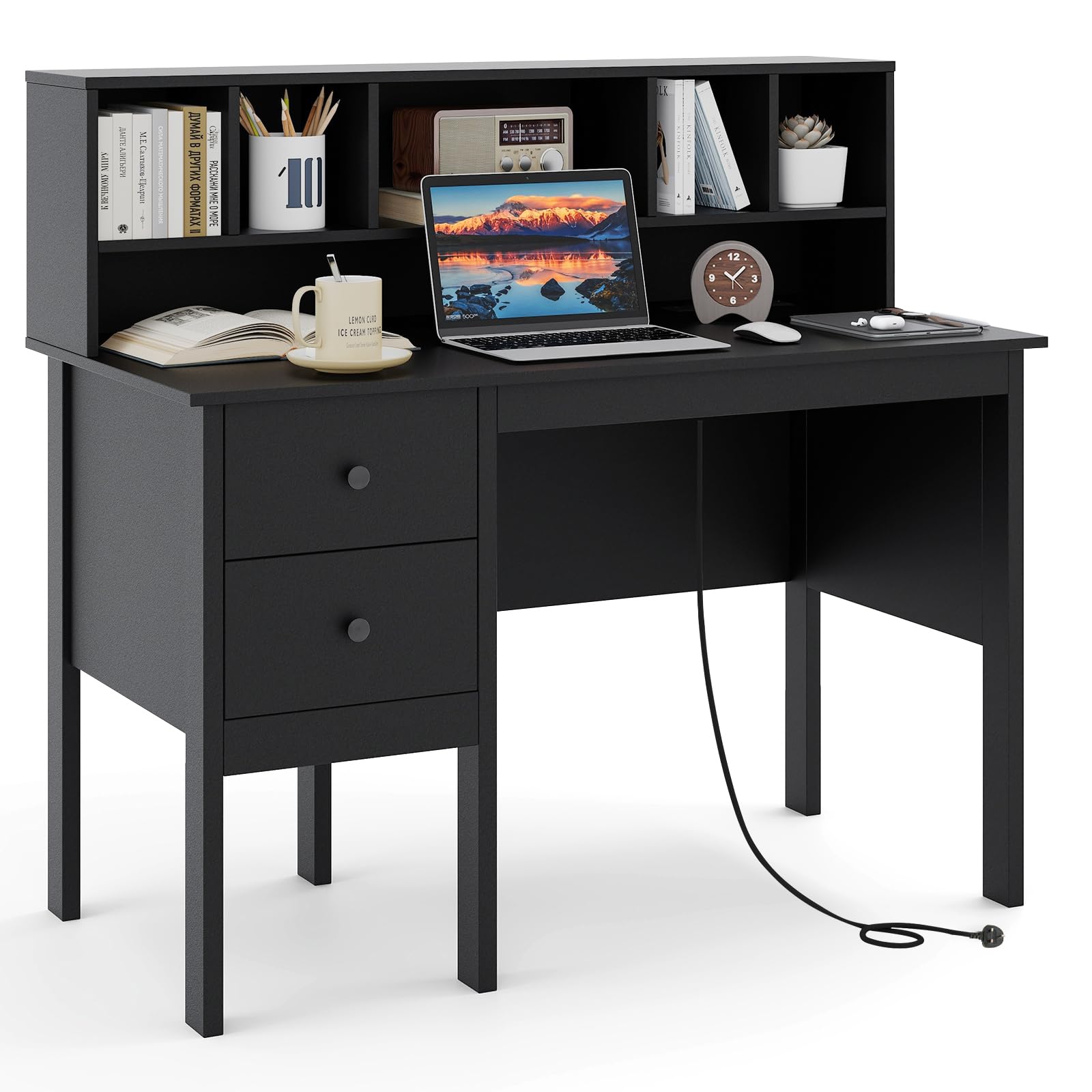 Stora Computer Computer Desk, 120CM Wooden Study Table Writing Workstation with Stora ...