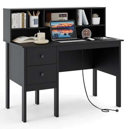 Computer Desk, 120CM Wooden Study Table Writing Workstation with Storage Shelves