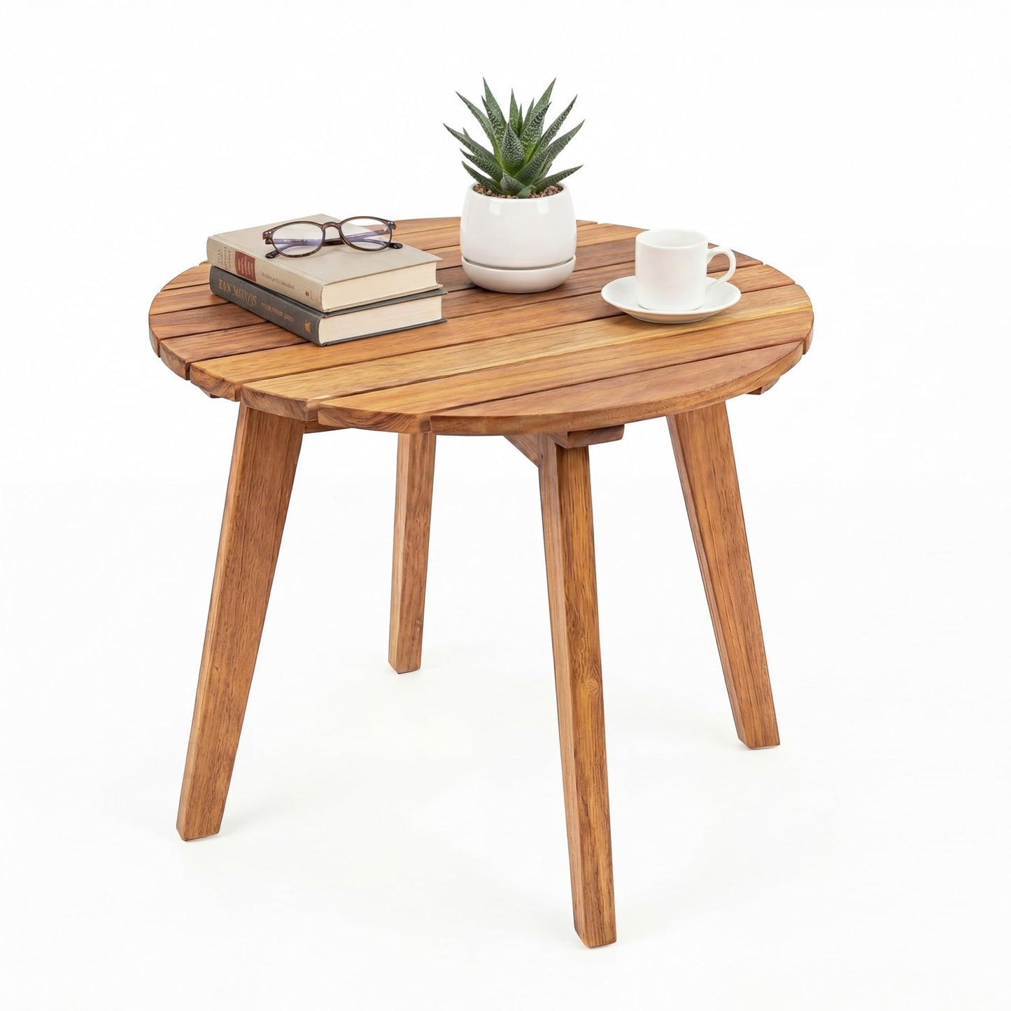 Garden Side Table, Acacia Wood Outdoor Slatted End Table