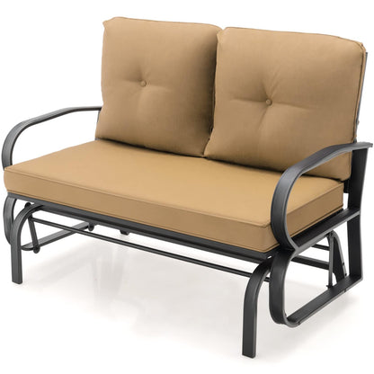 2-Person Steel Frame Outdoor Glider Bench with Cushions