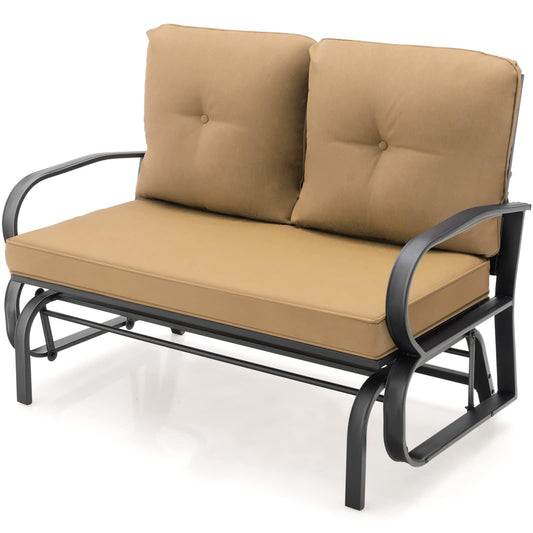 2-Person Steel Frame Outdoor Glider Bench with Cushions