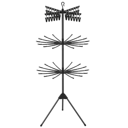 3-Tier Foldable Clothes Drying Rack with 24 Clips and 32 Hanging Rods