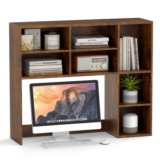 Countertop Bookcase with 3 Adjustable Shelves and Open Compartment