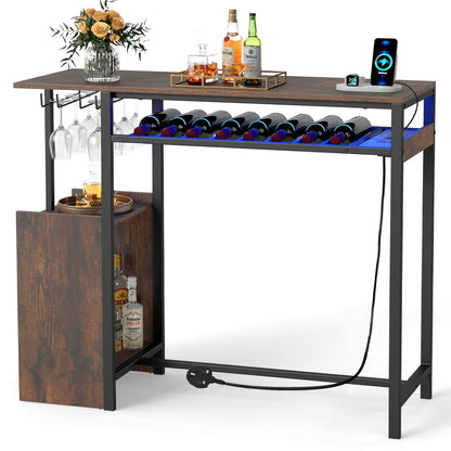 Rectangular Bar Table with RGB Light and 8-Bottle Wine Rack