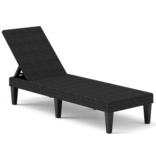 PP Rattan-Style Patio Chaise Lounge Deck Sunbed with 3-Position Adjustable Backrest and 6 Legs