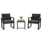 3 Pieces Patio Rattan Bistro Set, PE Wicker Garden Furniture Set with Soft Cushion and Side Table