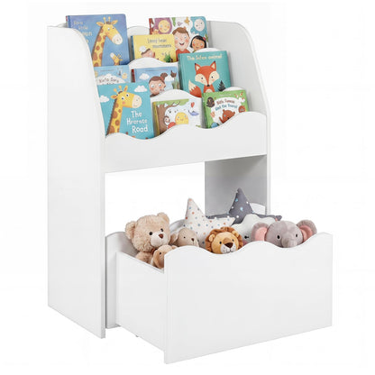 Toy Storage Organizer, 3-Tier Kids Bookcase with Rolling Drawer