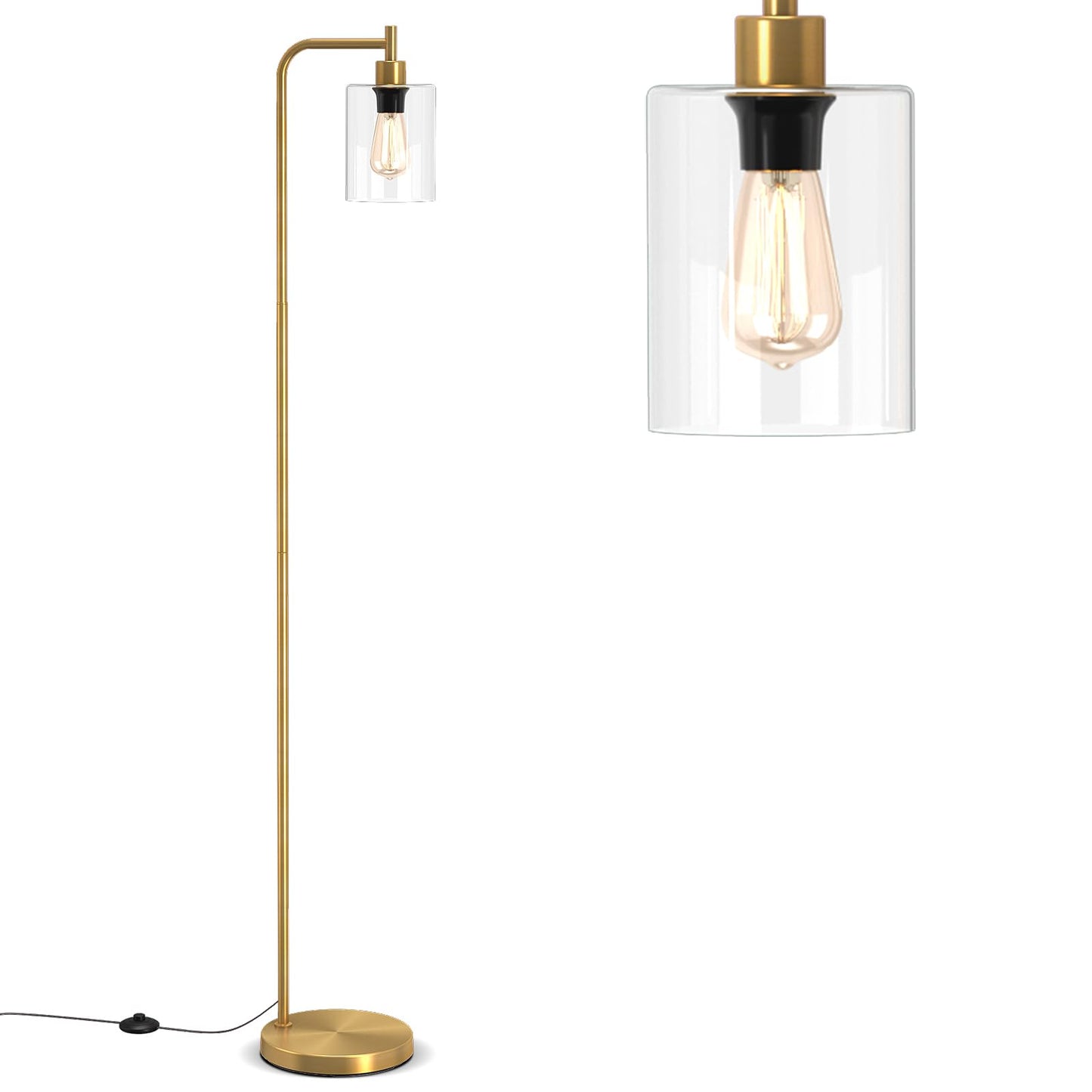 Industrial Floor Lamp with Hanging Glass Lampshade and Foot Switch