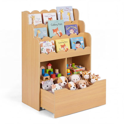 5-Tier Kids Bookshelf with Shelves & Rolling Drawer for Nursery Playroom